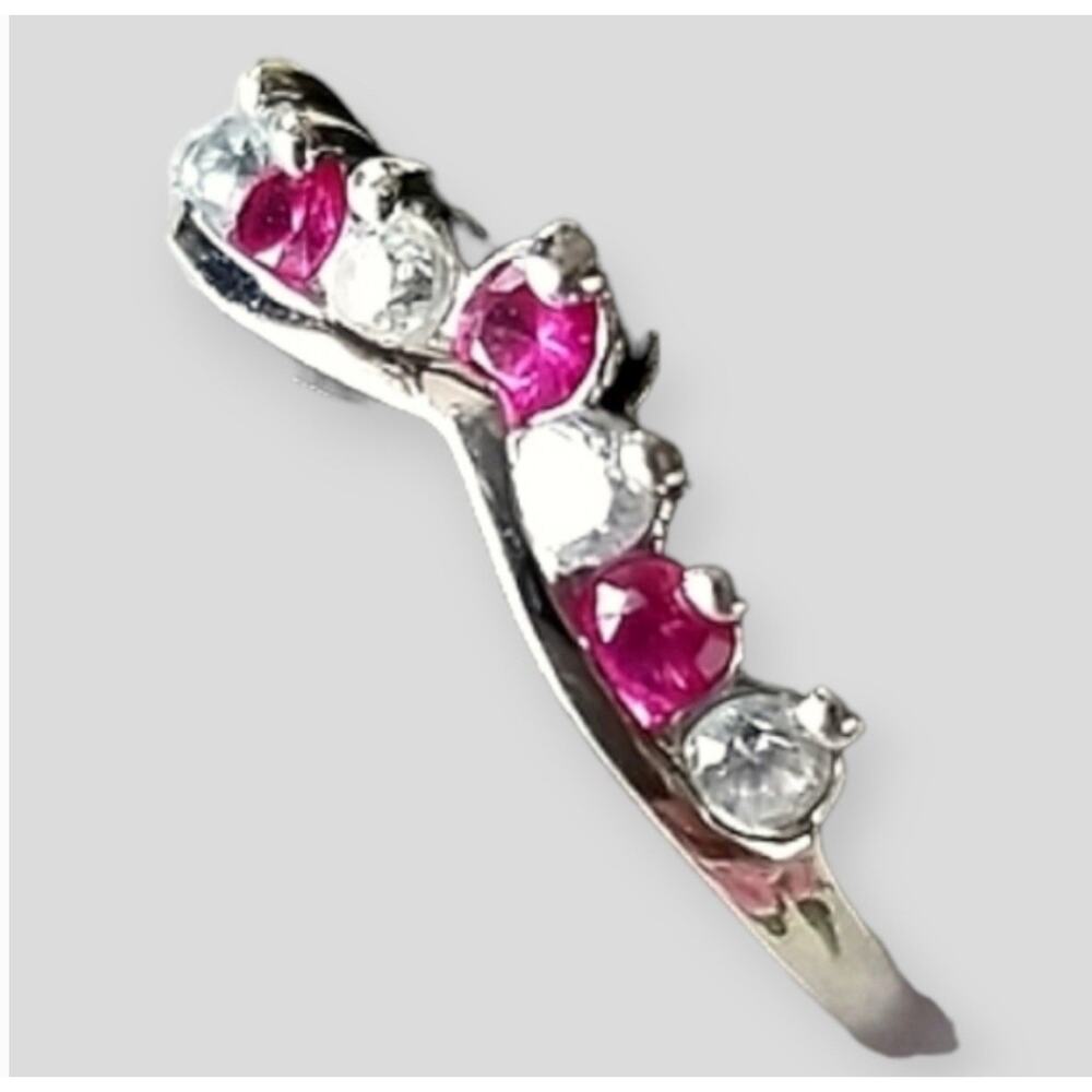 Vintage Avon Faux Rubies And Diamonds Silver Ring Size 11.5